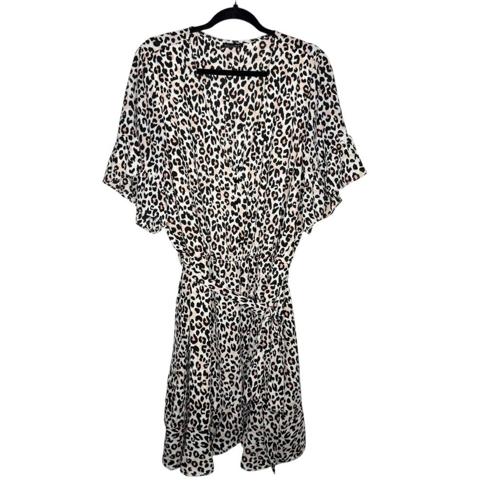 CITY CHIC / tan black cheetah leopard printed short sleeve fit & flare dress / L